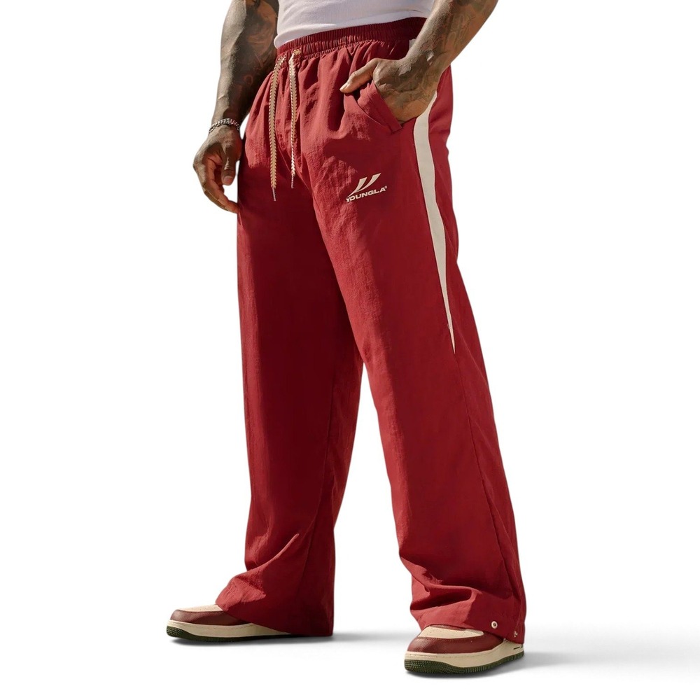 YoungLA Encore Track Pants Mens Medium Burgundy Red Mesh Lined Wide Leg Gym NEW